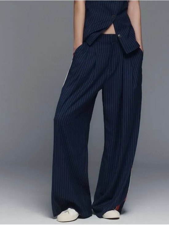Anthropologie Pants - The Avery Pleated Wide Leg Trouser by Maeve Pinstripe